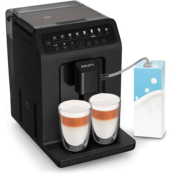 Espressor automat Krups Evidence Eco-Design EA897B10, 1450W, 15 bari, 8 retete de bauturi, rasnita metalica cu 5 setari, 3 trepte de temperatura, functie de abur&apa fierbinte, rezervor apa detasabil de 2.3L, functie One-Touch-Cappuccino, negru