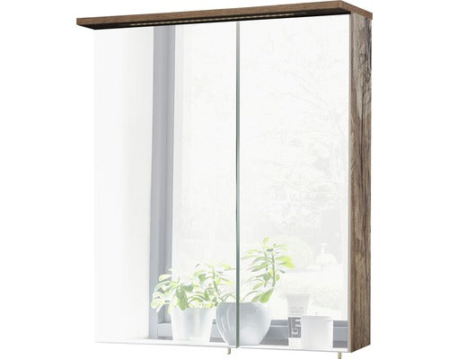 Dulap Baie cu Oglinda SPS 600.1, 2 Usi, Iluminare, PAL, 60x72,3 cm Stejar Panama