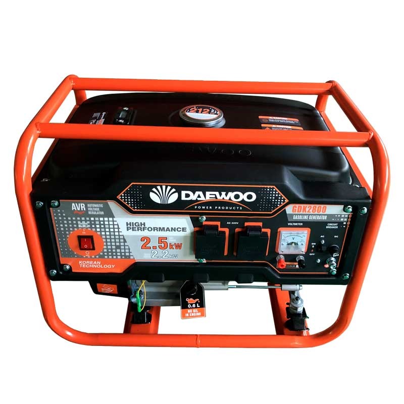 Generator curent electric Daewoo GDK2800, 7 CP, 2500 W, 212 CC, stabilizator de tensiune (AVR), monofazic, senzor ulei, protectie inteligenta supracurent, 15 l benzina, 8 h autonomie maxima