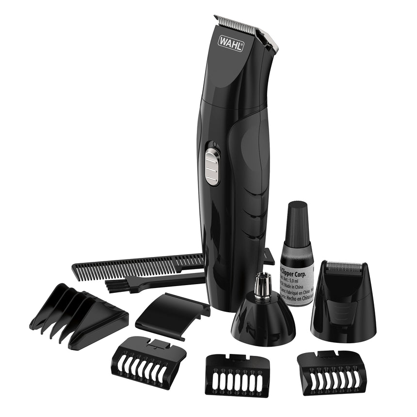 Aparat de tuns barba Wahl, All in one 09685-016, plus trimmer nas si urechi, alimentare acumulator, 80 minute autonomie, 5 trepte de taiere, 0.7-12 mm, negru