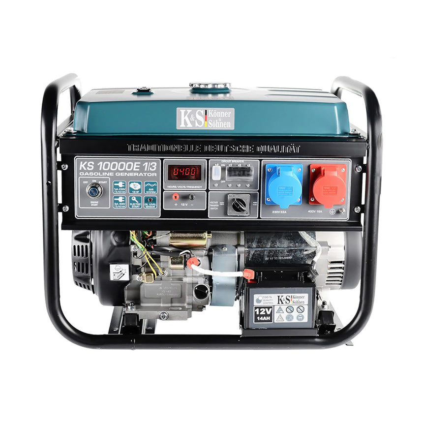Generator curent electric Könner&Söhnen KS10000E1/3, trifazic, 7500 W, 4 timpi, 440 CC, 1 x 230 V, 1 x 400 V, 1 x 12 V, stabilizator de tensiune (AVR), 15 h autonomie maxima, benzina