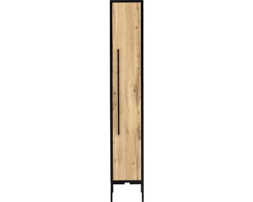 Dulap baie midi asezat Max HB250, 1 usa, PAL, 155x25 cm, stejar deschis/canturi negre