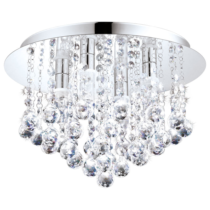 Plafoniera baie Almonte, EGLO, G9 LED inclus, 4x3W, 4x360 lm, lumina calda, otel, crom, cristal, 23 x 35 cm, A++, IP44