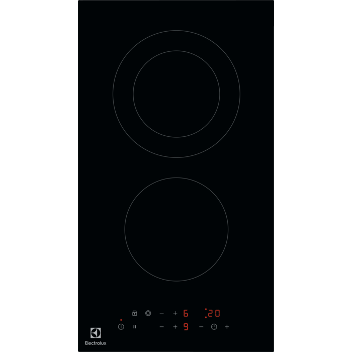 Plita incorporabila Electrolux LHR3233CK, Vitroceramica, 2 zone de gatit, Control touch, Timer, Semnal acustic, Inchidere de siguranta pentru copii, Functie pauza, 30 cm, Negru