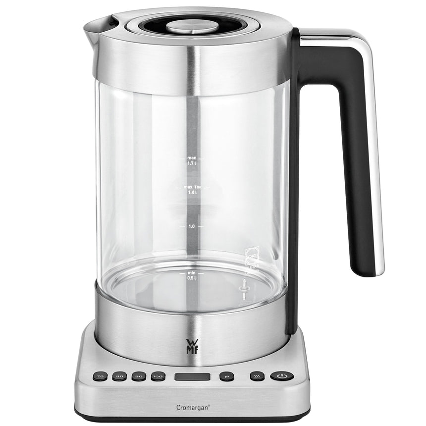 Fierbator 2 in 1 WMF413160011, 3000 W, 1.7 L, Sticla SCHOTT Duran, 4 nivele de temperatura, 60-100°C, Inox