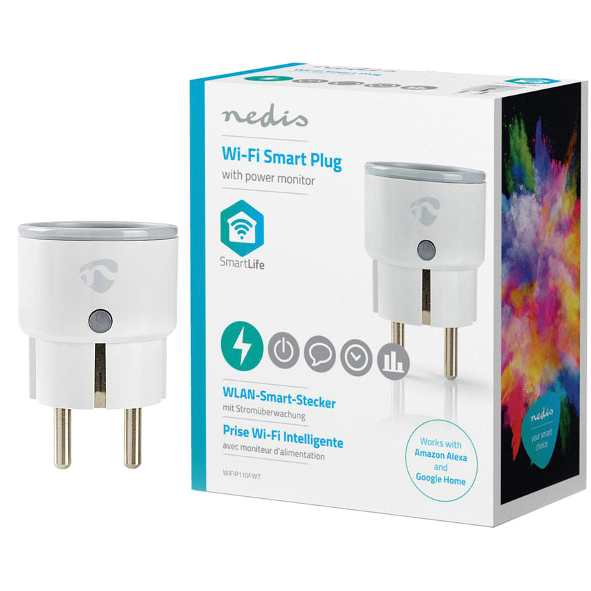 Priza inteligenta Nedis, Wi-Fi, compatibil iOS si Android, 10A, 2500W, alb