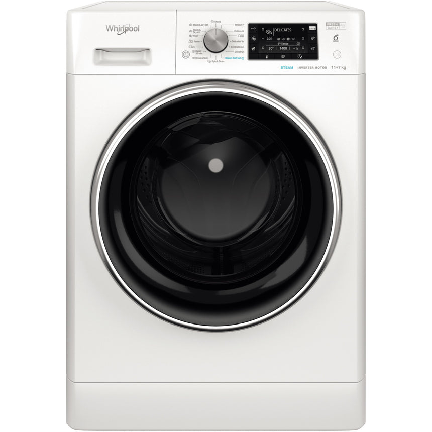 Masina de spalat rufe cu uscator Whirlpool FreshCare+ FFWDD1176258BCVEU, 11 kg spalare, 7 kg uscare, 1600 RPM, Clasa B, Tehnologia al 6-lea Simt, FreshCare+, Motor Inverter, Display LCD, Alb