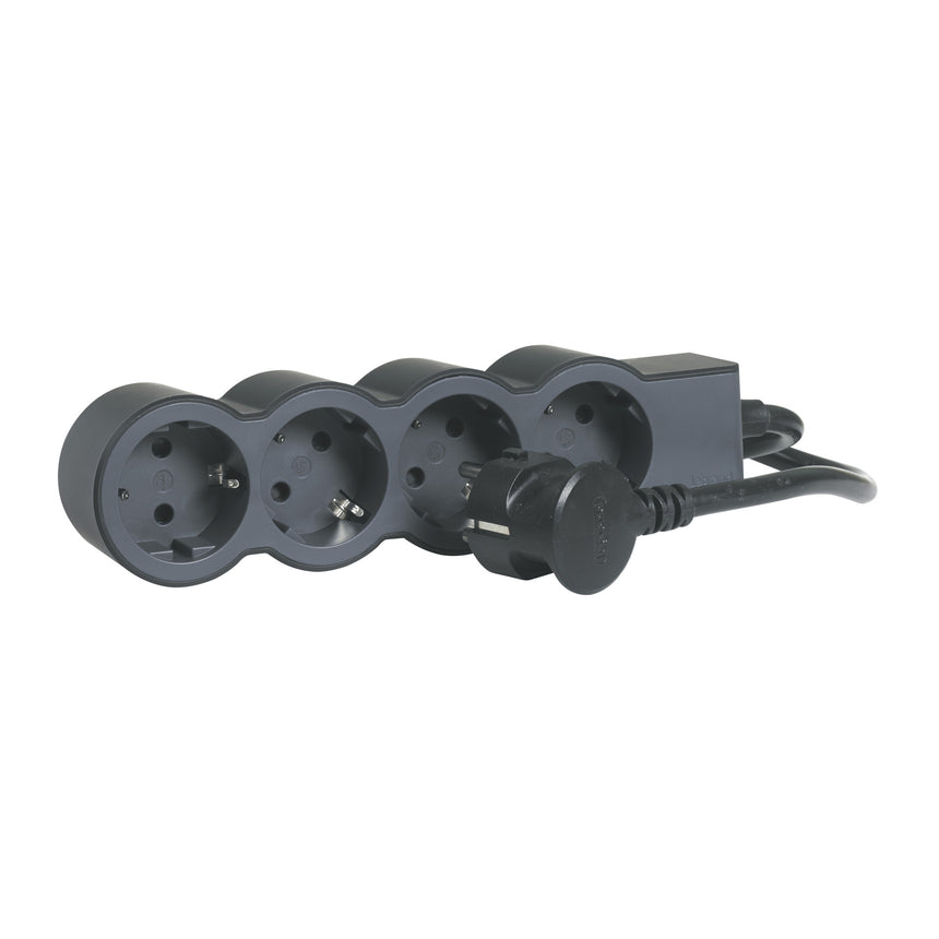 Prelungitor Legrand Revolution L694553, 4 prize, sectiune cablu 3x1.5mm, cordon 1.5m, Negru/Gri