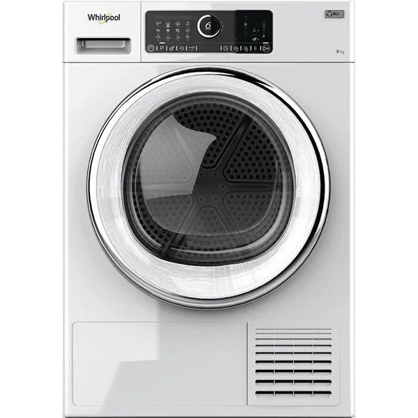 Uscator de rufe Whirlpool Supreme Care STU92XEU, Pompa de caldura, 9 kg, Clasa A++, Motor Inverter, 6th Sense, Display digital, Alb