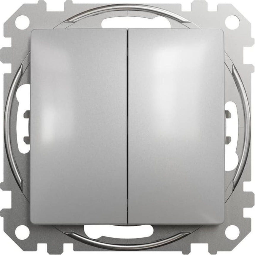 Buton dublu, Schneider Electric, Sedna Design, aluminiu argintiu, 73x73x37mm