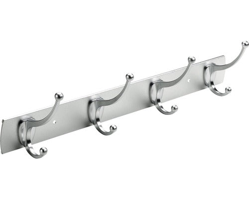 Cuier De Perete Cu 4x2 Carlige Hettich Modern 435x110x80 Mm, Aluminiu Eloxat/zamac Cromat