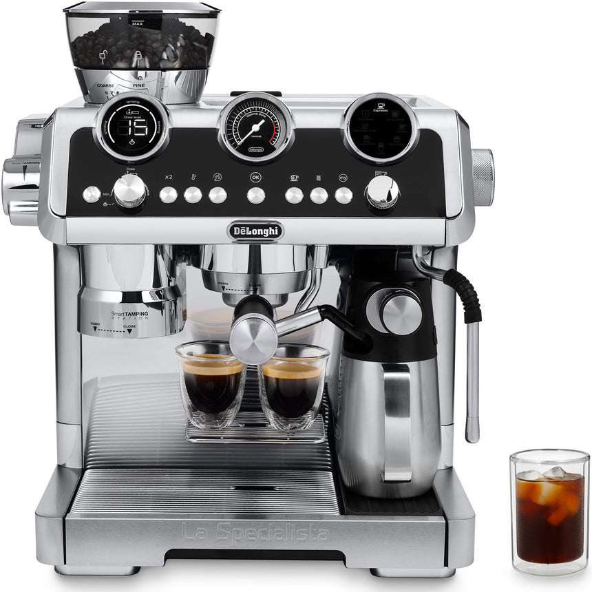Espressor manual De'Longhi La Specialista Maestro EC 9865.M, 1450W, 19 bari, Extractie la rece, Carafa pentru lapte cu tehnologie LatteCrema, Argintiu
