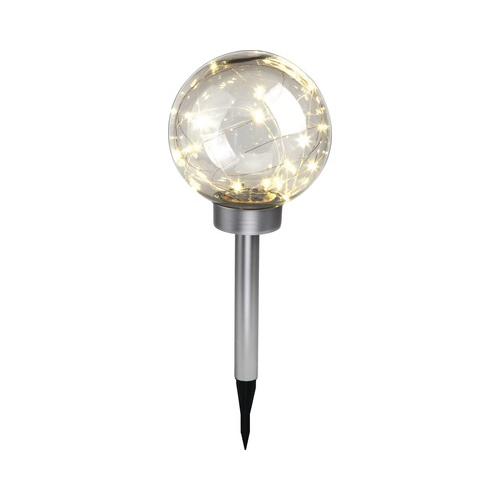 Lampa solara sfera cu LED vintage Ø200 mm, plastic argintiu