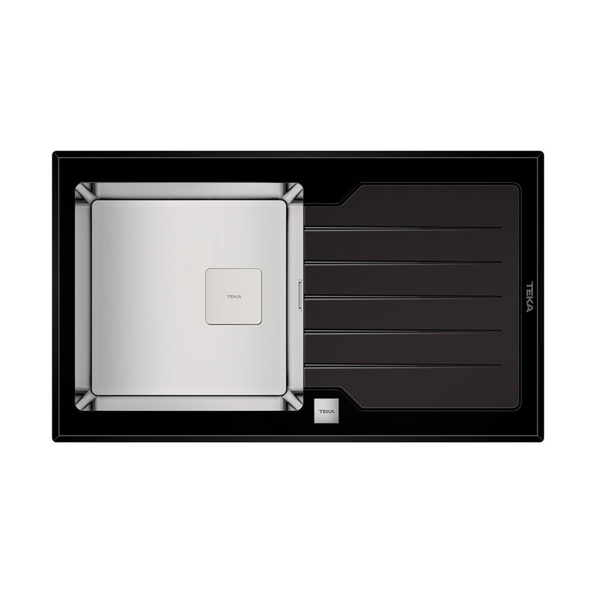 Chiuveta de bucatarie Teka DIAMOND RS15 1B 1D 86, finisaj din sticla, 860 x 510 mm, neagra