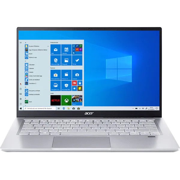 Laptop ACER Swift 3 SF314-43-R75L, AMD Ryzen 3 5300U pana la 3.8GHz, 14" Full HD, 8GB, SSD 256GB, AMD Radeon Graphics, Windows 10 Home, Argintiu