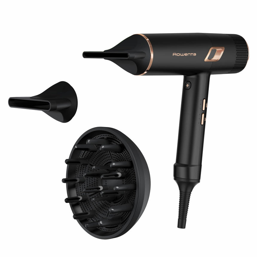 Uscator de par Rowenta Ultimate Experience Maestria CV9920F0, 2000W, 3 trepte de temperatura, set complet de accesorii, jet de aer rece constant, difuzor, negru/maro