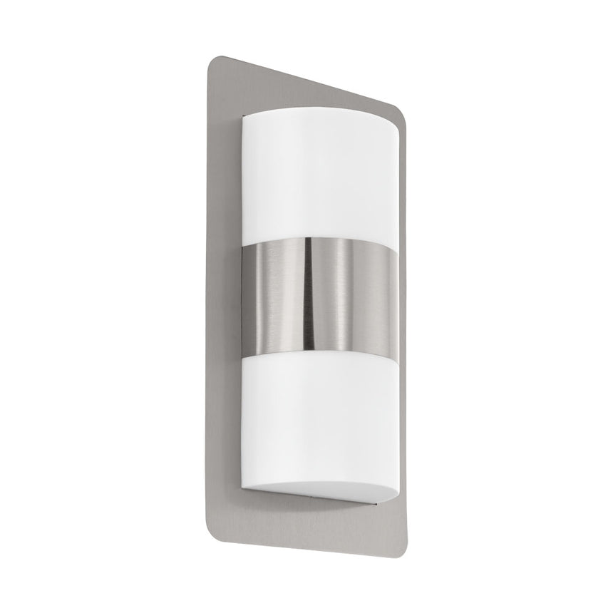 Aplica exterior, CISTIERNA, EGLO, E27, 2x10W, otel inoxidabil, argintiu, plastic, alb, 18 x 35 x 9 cm, IP44
