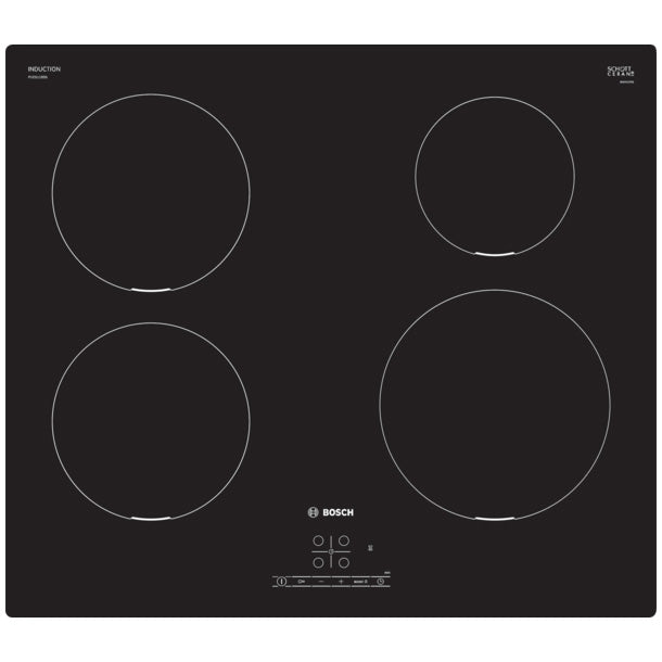 Plita incorporabila Bosch PUE611BB6E, Inductie, 4 zone de gatit, TouchSelect, PowerBoost, ReStart, Temporizator, 60 cm, Negru