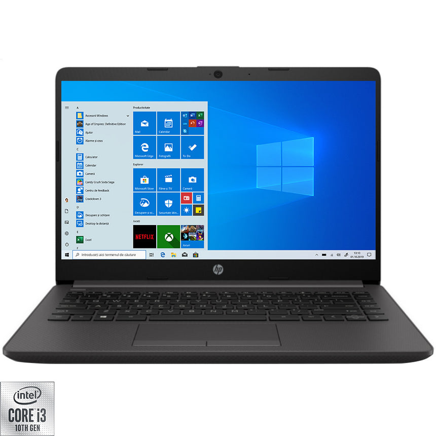 Laptop ultraportabil HP 240 G8 cu procesor Intel Core i3-1005G1, 14", HD, 8GB, 256GB SSD, Intel UHD Graphics, Windows 10 Pro, Dark Ash Silver