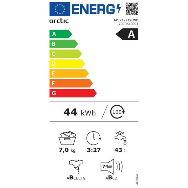 Masina de spalat rufe Slim Arctic APL71221XLWB, 7 kg, Clasa A, 1200 RPM, ExtraSteam, Silent Inverter Motor, Add-In, Display LED, Alb