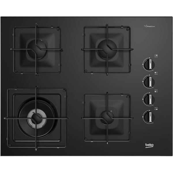 Plita incorporabila Beko BISW65120SB, Gaz, 4 arzatoare, Siguranta plita, Aprindere integrata, High-Efficiency Gas Burner, Side Knob Control, 65 cm, Negru