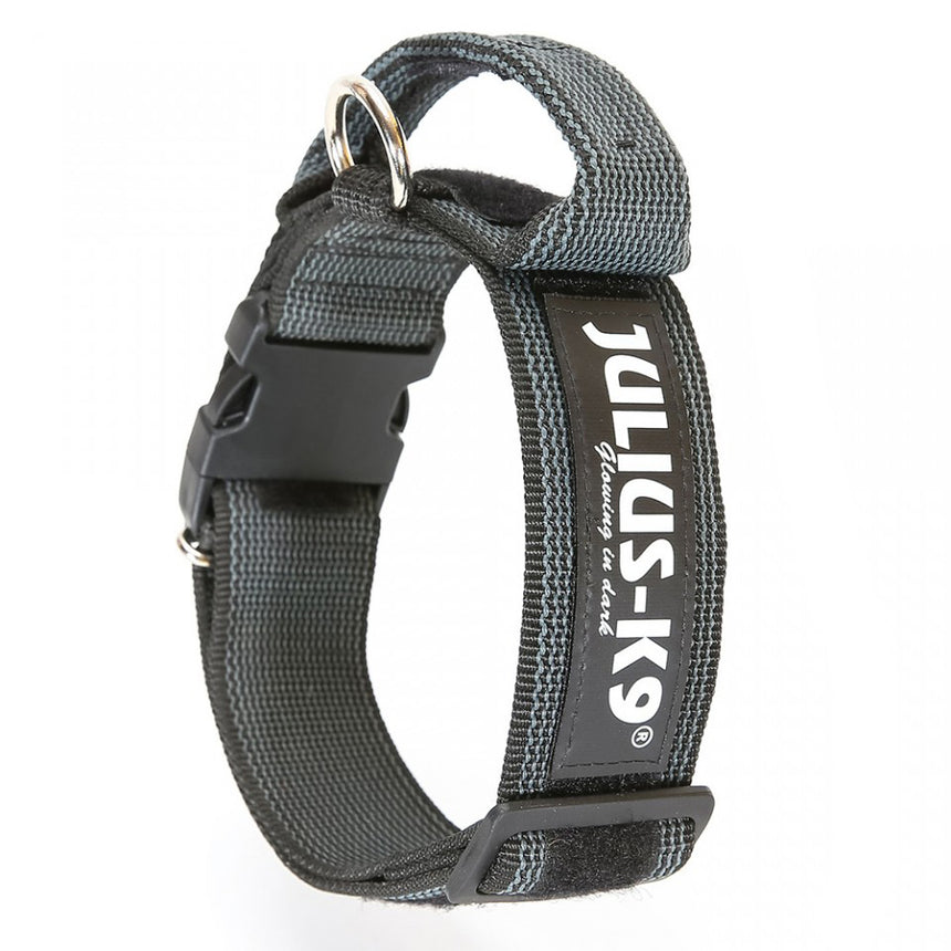 Zgarda din nylon, pentru caini Julius K9 cu maner si siguranta, 40mm, Negru