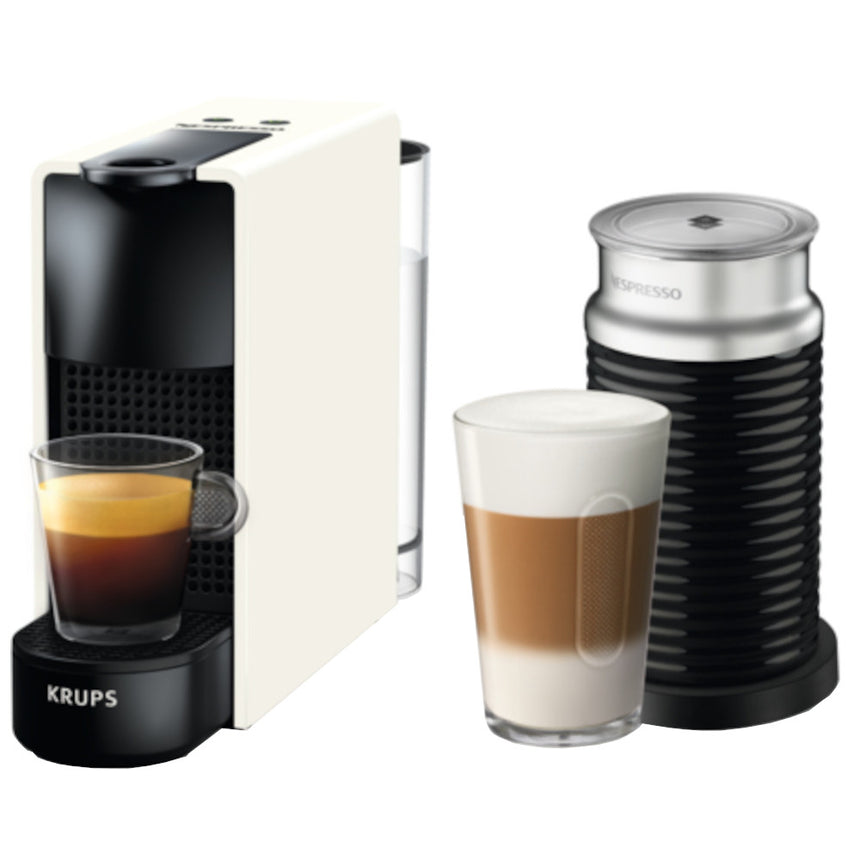 Espressor KRUPS cu capsule Nespresso Essenza Mini XN110110, 1100 W, 19 bar, 0.6 L, Alb + Aparat spumare lapte Aeroccino 3, 1450 W, Negru + set capsule degustare