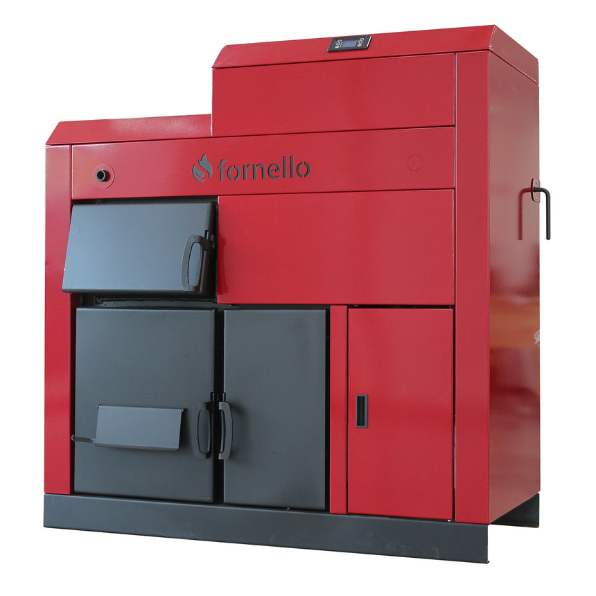Centrala Fornello Eco Energy mixt 25 KW pe lemne si peleti, echipata cu 2 camere de ardere, automatizare, afisaj digital, arzator fonta, curatare mecania a drumurilor de fum, buncar peleti integrat 90 kg