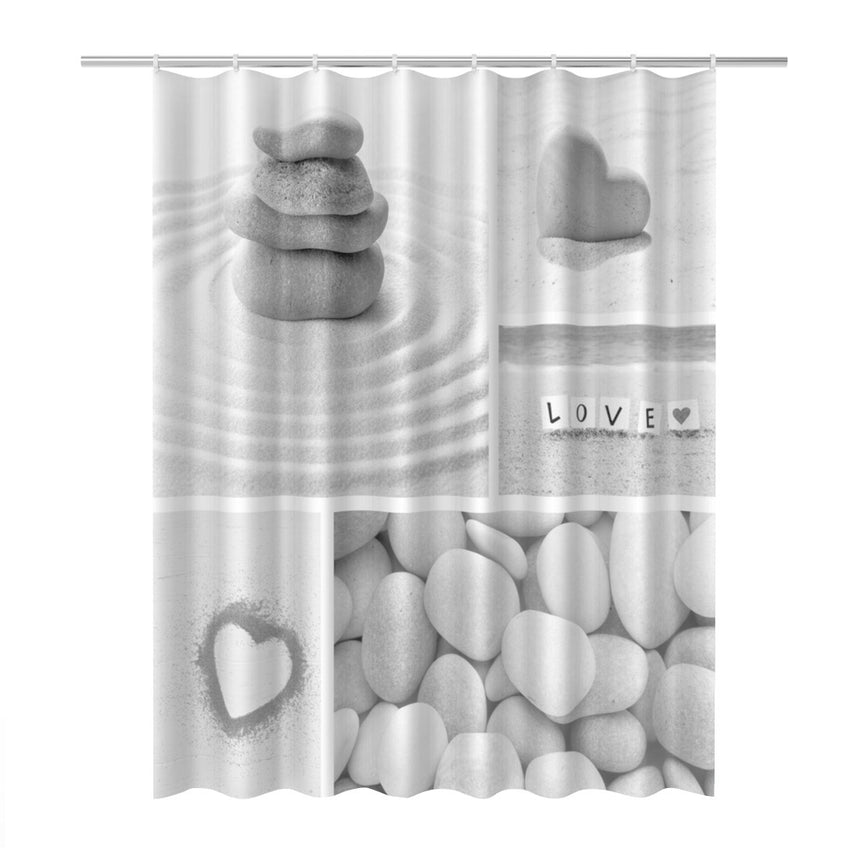 Perdea dus textila, Frandis, 180x200 cm, poliester, alb/gri, model gris coeur galet