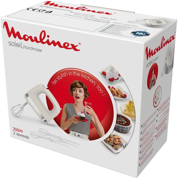 Mixer de mana Moulinex Soleil HM211A11, 200 W, 2 viteze, Alb