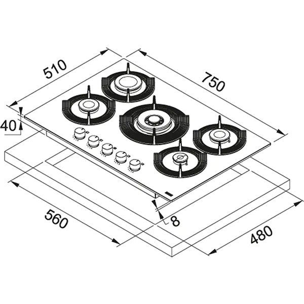 Plita incorporabila Franke FHMF 755 4G DC C, Gaz, 5 Arzatoare, Dubla Coroana, Aprindere electronica, Valva de siguranta, Arzatoare si gratare fonta, 75 cm, Oyster