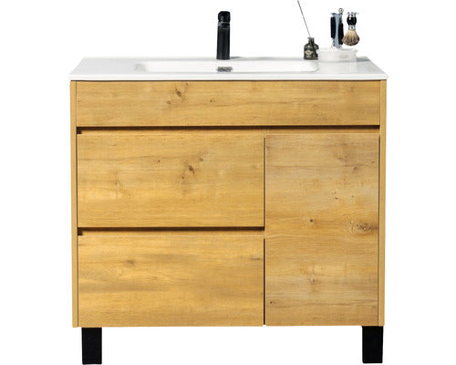 Set Mobilier Baie, Sofi, Include Baza Lavoar si Lavoar, 80 cm, Stejar