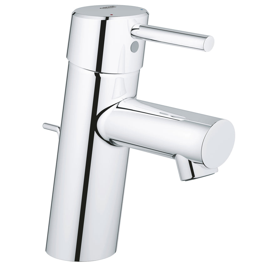 Baterie lavoar Grohe Concetto 32204001, 1/2'', marimea S, monocomanda, cartus ceramic, aerator, limitator temperatura, kit evacuare inclus, crom