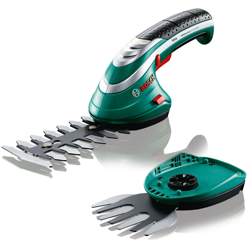 Foarfeca electrica pe acumulator pentru tuns iarba/arbusti Bosch Isio 3 0600833108, 3.6 V, 1.5 Ah, lama iarba 8 cm, lama arbusti 12 cm, contine incarcator + acumulator