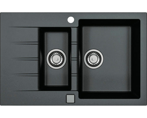Pachet Chiuveta Bucatarie Alveus Cadit 70 Granital Negru + Baterie Monocomanda Kati + Dozator Sapun + Suport Scurgator