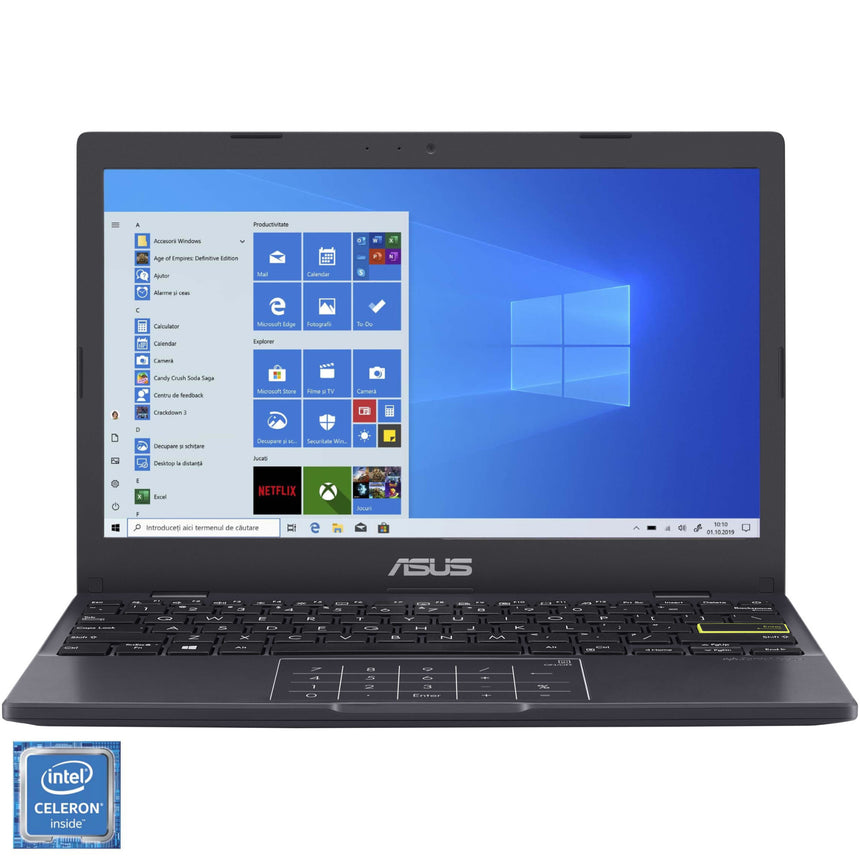 Laptop ultraportabil ASUS E210MA cu procesor Intel® Celeron® N4020, 11.6", HD, 4GB, 128GB, eMMC, Intel® UHD Graphics 600, Windows 10 Home S, Star Black