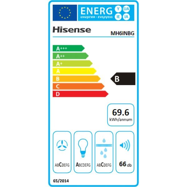Hota Decorativa HISENSE MH6INBG, 1 Motor, 650 m3/h, L 60 cm, Negru