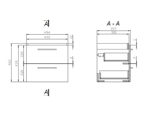 Set baza mobilier Cersanit 834 Gala City 50 + Lavoar, 2 sertare, inchidere cu amortizare, manere cromate, 49.4x44.2x44.7 cm, Alb