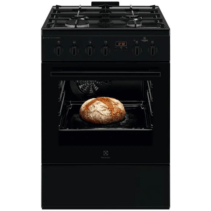 Aragaz Electrolux LKK660220K, Mixt, 4 arzatoare , Siguranta plita, Aprindere integrata, Cuptor electric, Plus Steam, AirFry, Timer, Grill electric, Clasa A, 60 cm, Negru