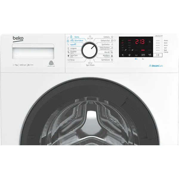 Masina de spalat rufe frontala BEKO WRE7512XAWU, SteamCure, 7kg, 1000rpm, Clasa A+++, alb