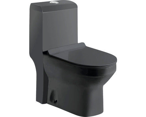 Set vas WC pe pardoseala, include rezervor si capac WC soft close, negru mat