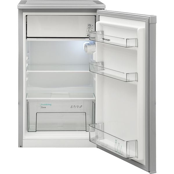 Frigider cu o usa SHARP SJ-UE088T0S, iluminare LED, fruits & vegetable zone, clasa E, inaltime 82.1, 81l, Argintiu