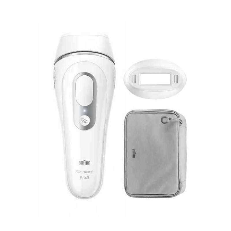 Epilator IPL Braun Silk-expert PRO 3 PL3020, SensoAdapt, 300.000 impulsuri, 3 niveluri de intensitate, 2 capete, alb