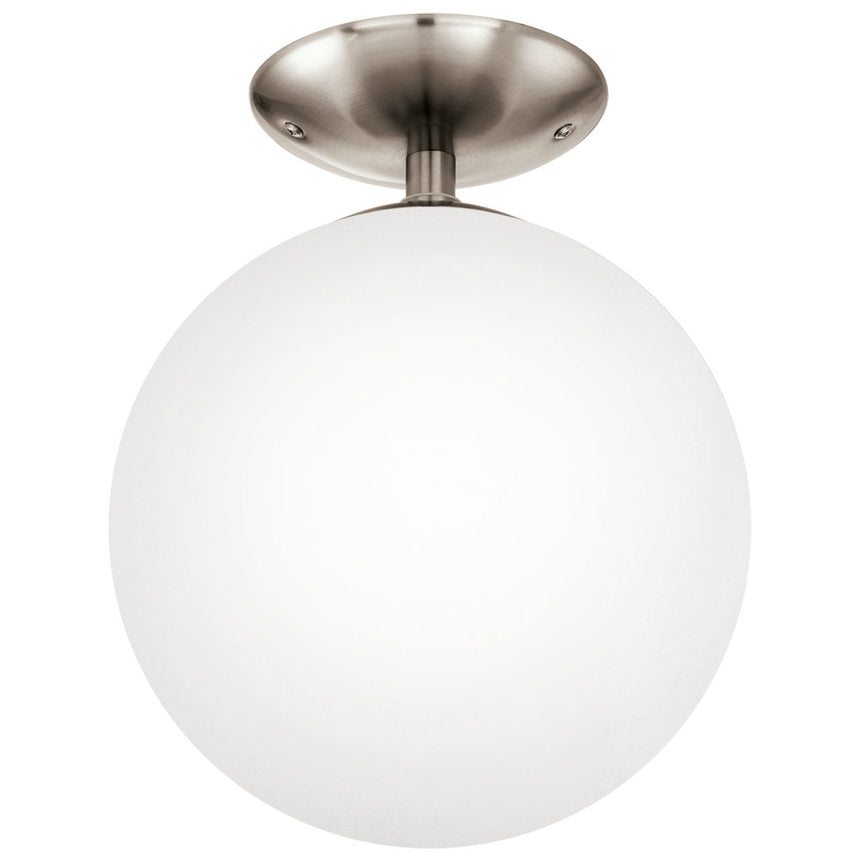 Plafoniera Rondo, EGLO, E27, 1x60W, otel, nichel satinat, sticla opal mat, alba, 31.5 x 25 cm, IP20