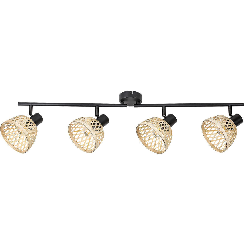 Lustra Rabalux Rattan 3136, 4xE14, 4xMax 40W, IP20, 82.5cm, ratan natural, Metal, Negru mat