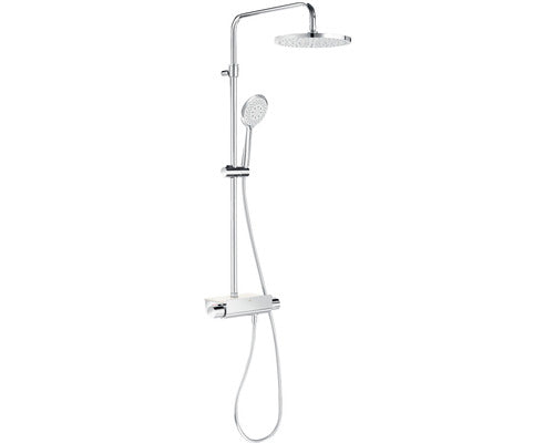 Sistem de dus termostatat Roca Deck-T Round cu polita, dus fix Ø25 cm, para dus 4 functii, crom