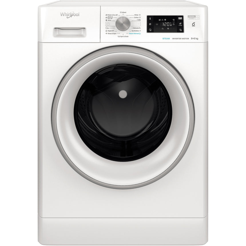 Masina de spalat rufe cu uscator Whirlpool FFWDB864489SVEE, 8 kg spalare, 6 kg uscare, 1400 rpm, FreshCare+, 6th Sense, Motor Inverter, Steam Refresh , Clasa A, Alb