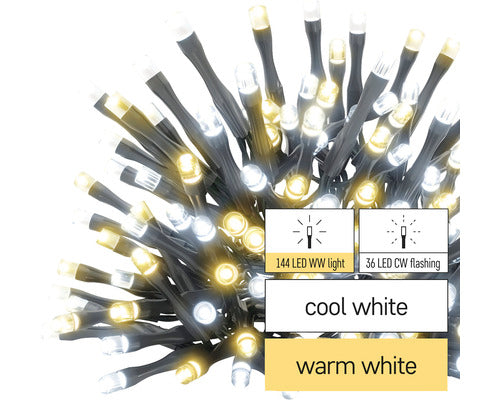 Instalatie luminoasa LED Emos by Legrand, 18 metri, 180 LED-uri cu lumina alba, calda si rece, cablu PVC negru, protectie IP44