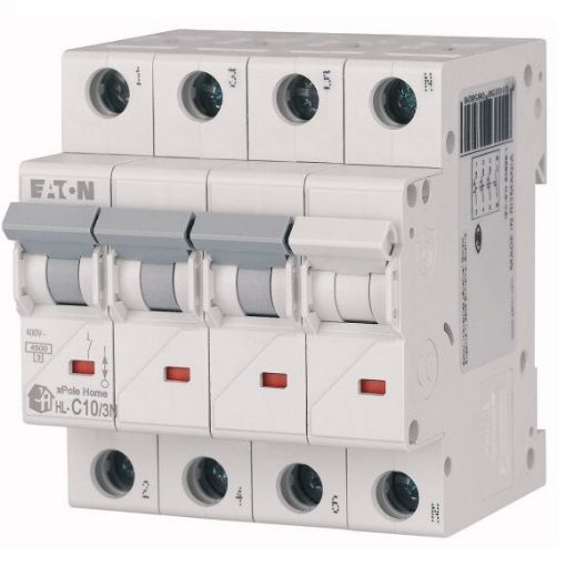 Siguranta electrica automata EATON 194809, HL-C10/3N, latime 4 module, 4,5kA, 3P+N, caracteristica C, 10A
