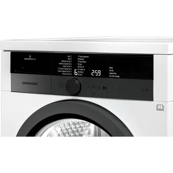 Uscator de rufe GRUNDIG GTN38250MGC, Pompa de caldura, 8kg, 16 programe, Clasa A++, Alb